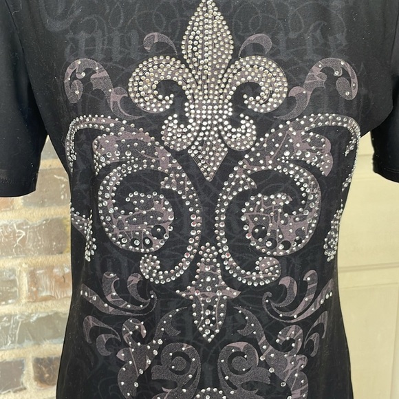 Embellished Rhinestone French Quarter Mardi Gras New Orleans Fleur De Lis Top SM - Picture 4 of 13